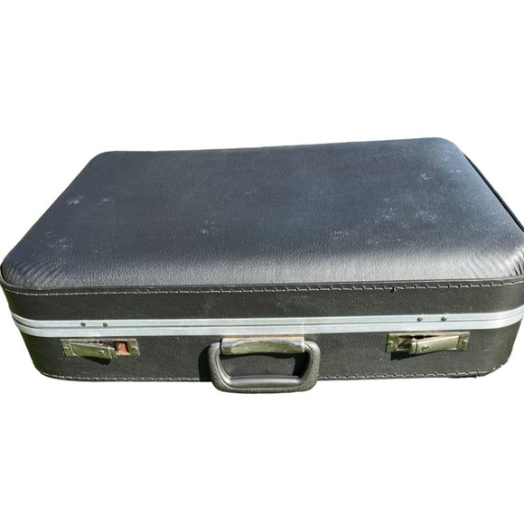 Vintage Hard Shell Nesting Suitcases Gray with Blue Set of 2 - Picture 6 of 12